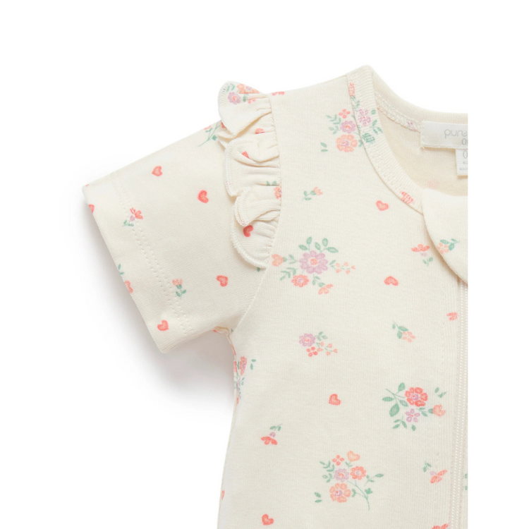 Purebaby Organic Zip Growsuit Love Heart Floral Print