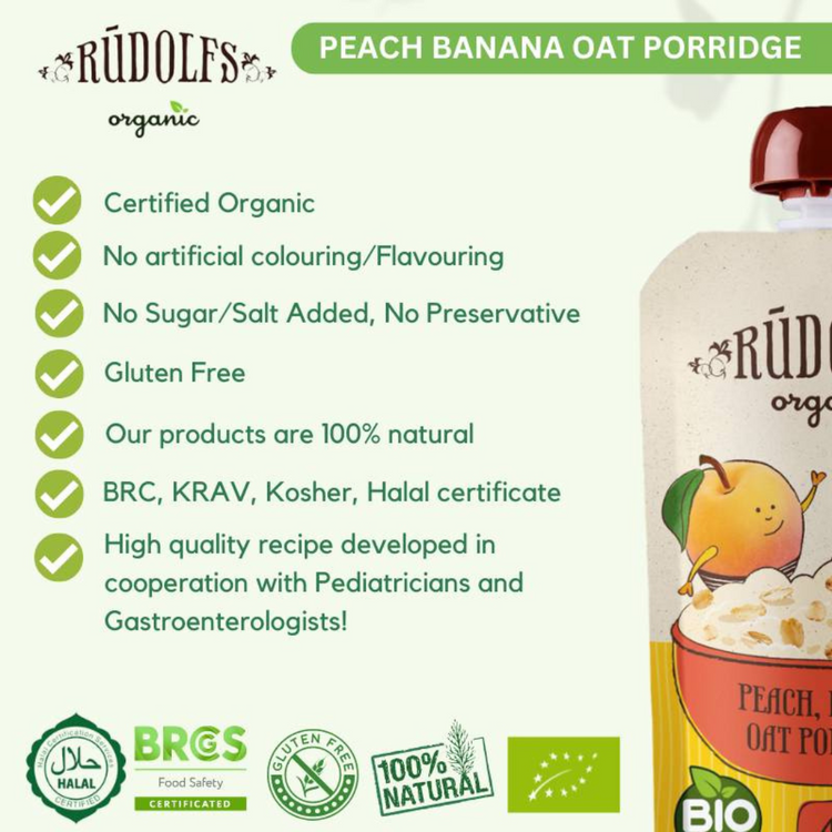 Rudolfs Organic Peach Banana Oat Porridge 110g (6m+)