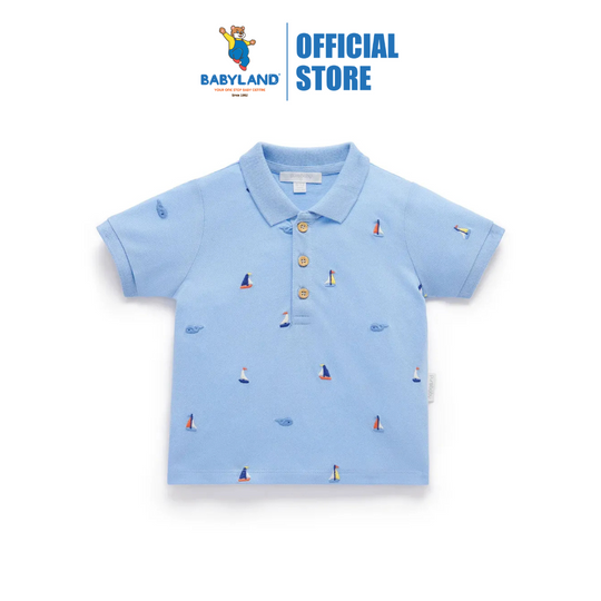 Purebaby Organic Kids Yacht Polo Shirt - Yacht Broderie