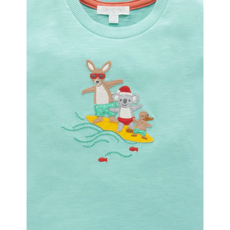 Purebaby Organic Christmas Surfers Tee Leaf Print