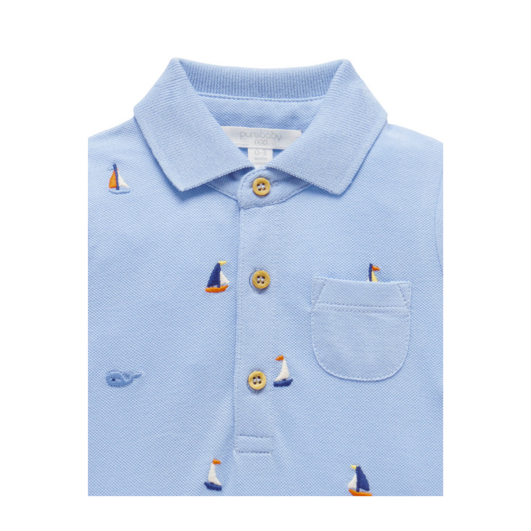 Purebaby Organic Baby Yacht Polo Growsuit - Yacht Broderie