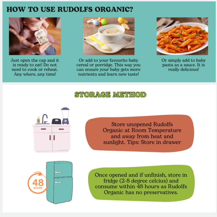 Rudolfs Organic Premium Baby Puree Ready to Eat | Travel Food | Halal Baby Food Pouches