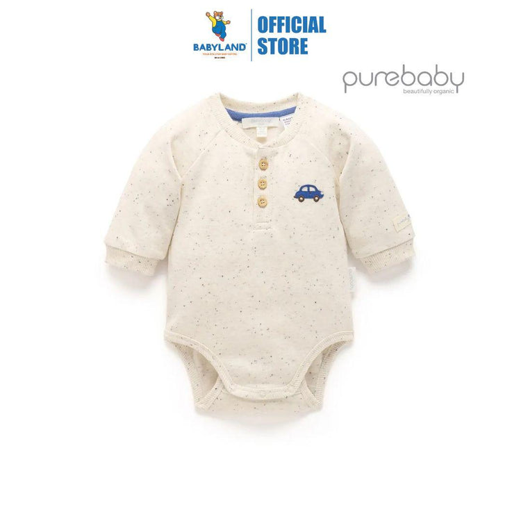 Purebaby Organic Wheat Neppy Print Thick Henley Bodysuit