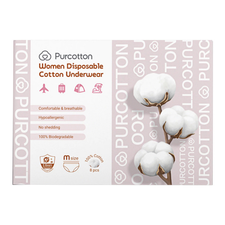 Purcotton 100% Cotton Women Disposable Cotton Underwear M/L Size (8pcs)