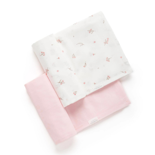 Purebaby Organic Muslin Wrap 2 Pack - Pale Pink Blossom