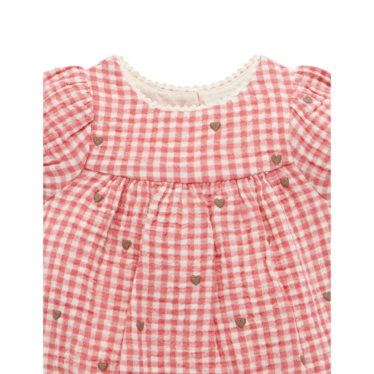 Purebaby Organic Heart Embroidered Romper - Heart Broderie Print