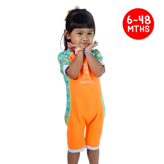 Cheekaaboo Warmiebabes Baby & Toddler Thermal Swimsuit UPF50+ Orange Dino