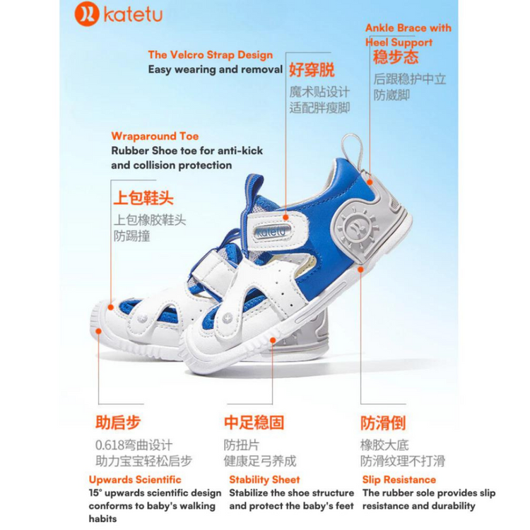 Katetu Crtartu Trendy and Comfort Kids Sandal Shoes for Summer X3BE037 - WhiteBlue2 (13cm)