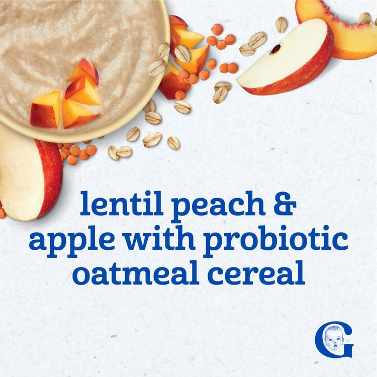 Gerber Probiotic Oatmeal, Lentil Peach & Apple Cereal 227g (12+ months)