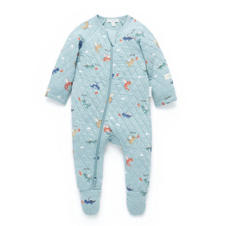 Purebaby Organic Dragon Print Quilted Growsuit