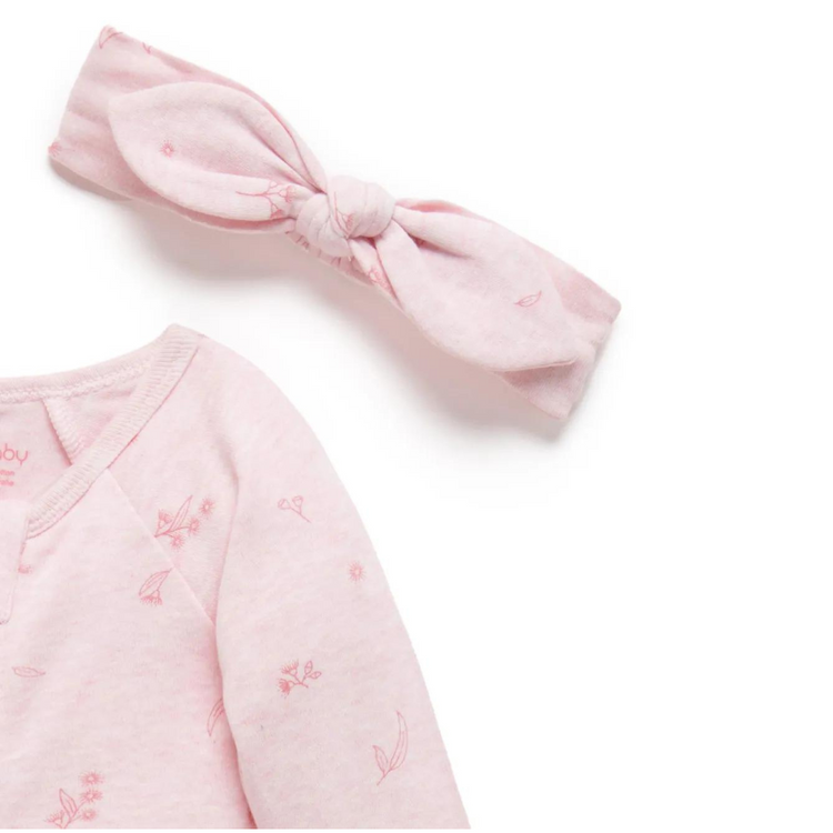 Purebaby Organic Zip Growsuit & Headband Pack - Pale Pink Blossom