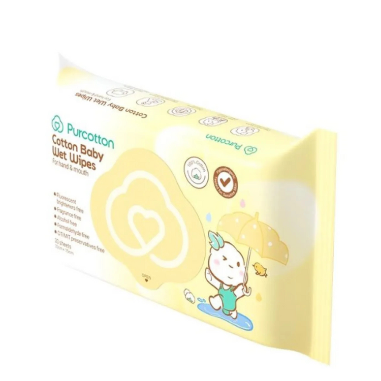 Purcotton Cotton Baby Wet Wipes 20 sheet (20x15cm)