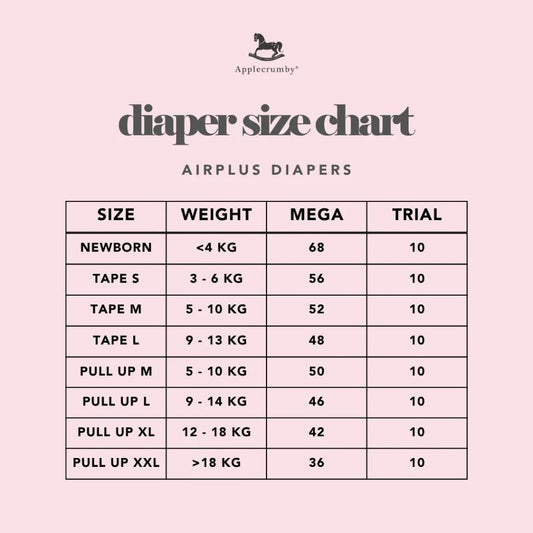 [NEW FORMULATION] Applecrumby AirPlus Overnight Tape Diapers - NB20 / S56 / M52 / L48 / XL42