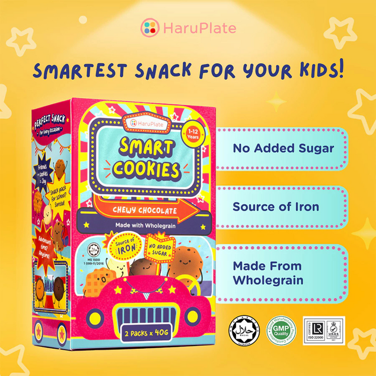 HaruPlate Smart Cookies 80g [No Added Sugar + Source of Iron] (Halal-Certified, For Kids 1 - 12 years)