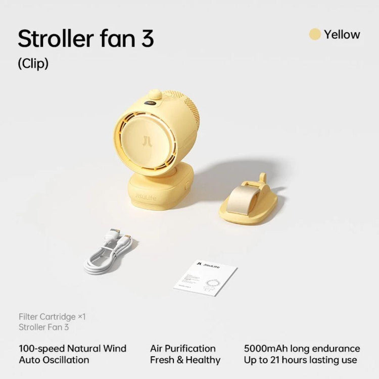 Jisulife Stroller Fan Life 3 Clip Version 5000mAh - 21H Runtime Ultra Quiet 120° Auto Oscillation Night Light for Home Office
