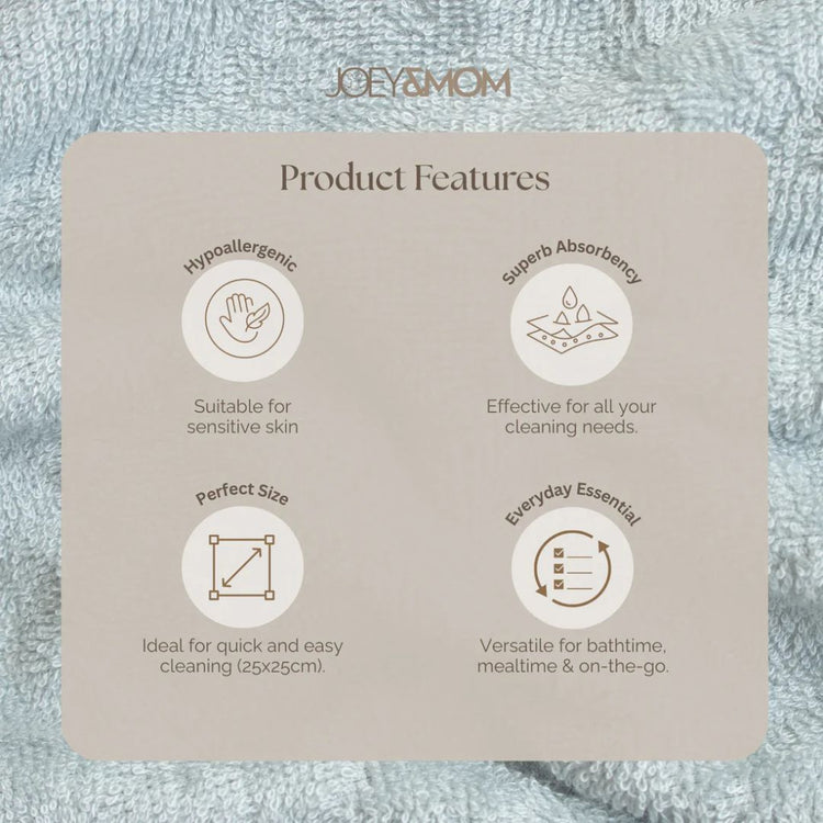 Joey & Mom Premium Bamboo Cotton Baby Washcloths (3-Pack) | Soft, Absorbent & Eczema Friendly Handkerchiefs