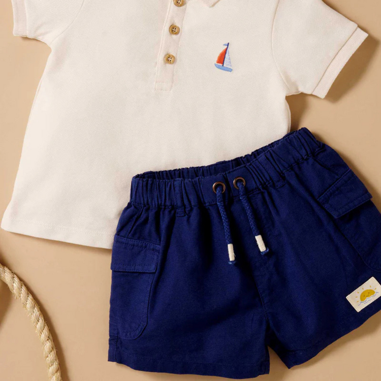 Purebaby Organic Baby Kids Linen Blend Shorts - Marine Print