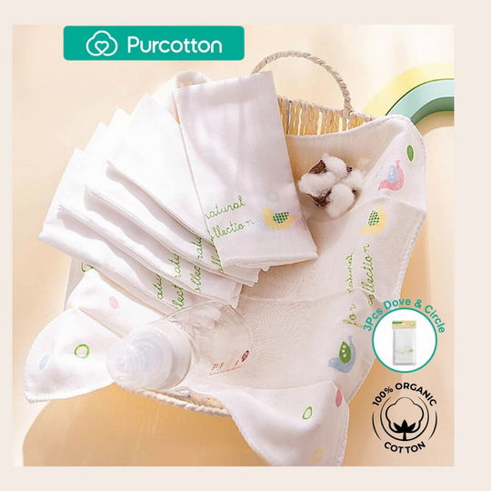 Purcotton Baby Gauze Handkerchief 2 Layers 32cm x 32cm(3pcs)Dove and Circle