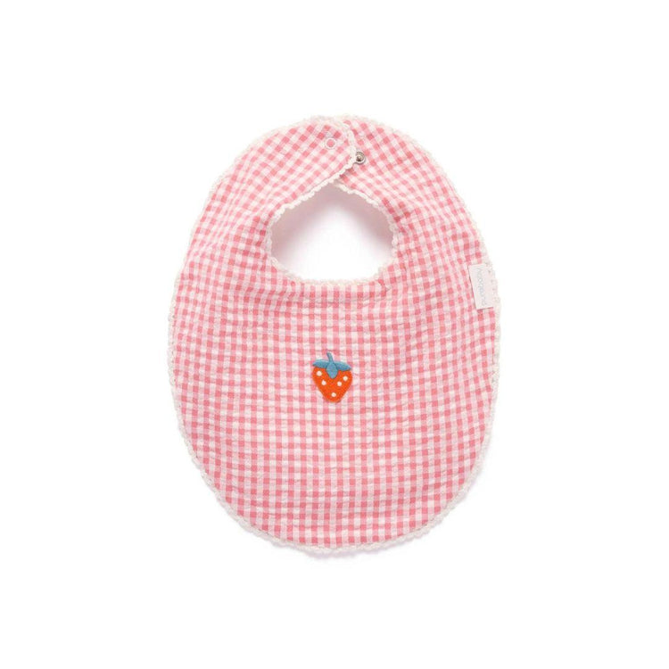 Purebaby Organic Pomegranate Gingham Print Strawberry Gingham Bib