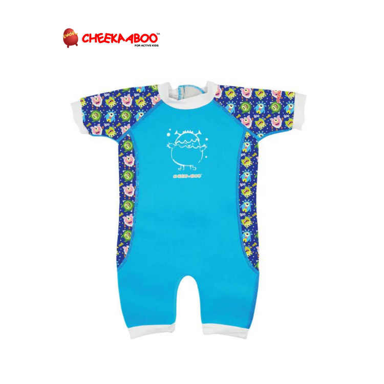 Cheekaaboo Warmiebabes Baby & Toddler Thermal Swimsuit UPF50+ Blue Monster