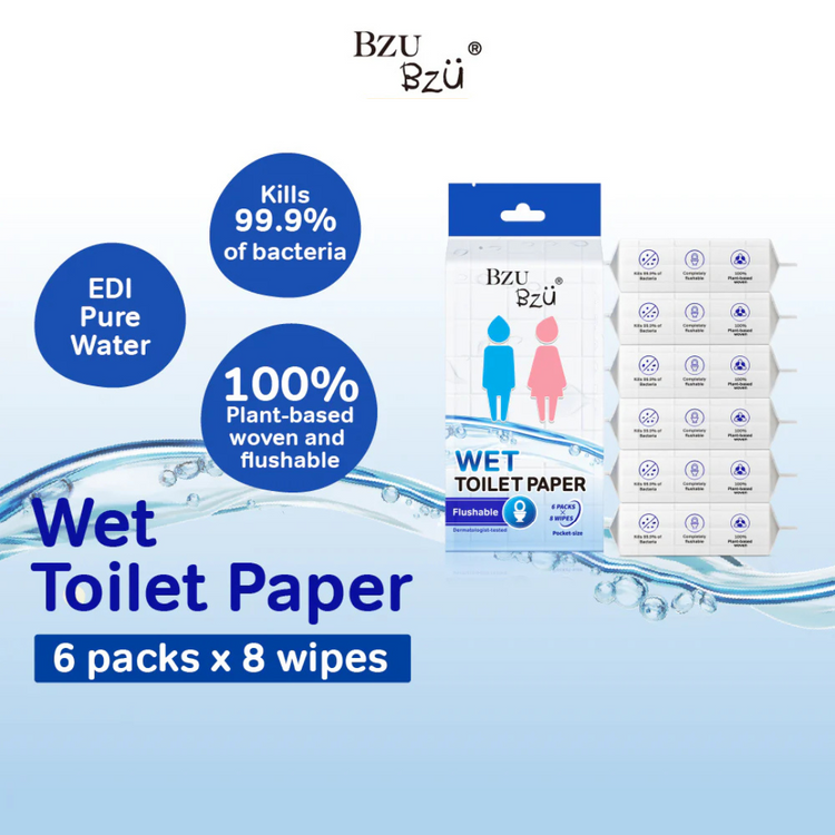 BZU BZU Wet Toilet Paper (6 Packs x 8 Wipes)