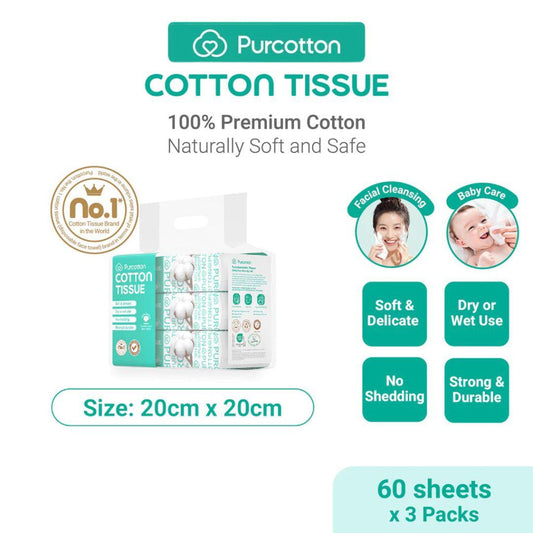 Purcotton Cotton Tissue 20x20cm (60's x 3 Packs)