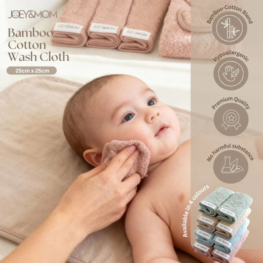 Joey & Mom Premium Bamboo Cotton Baby Washcloths (3-Pack) | Soft, Absorbent & Eczema Friendly Handkerchiefs