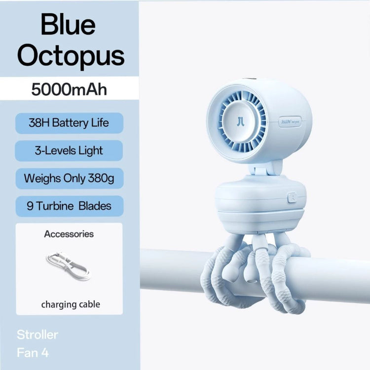 JisuLife Stroller Fan 4 (5000mAh) 38H Long Battery Ultra Quiet Octopus Fan