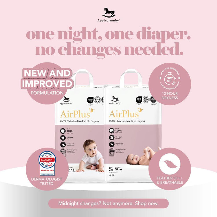 [NEW FORMULATION] Applecrumby AirPlus Overnight Pull Up Diapers - L46 / XL42 / XXL36