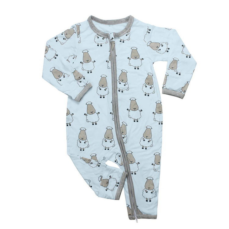 Baa Baa Sheepz Romper Zip Big Sheepz Blue with Grey Border