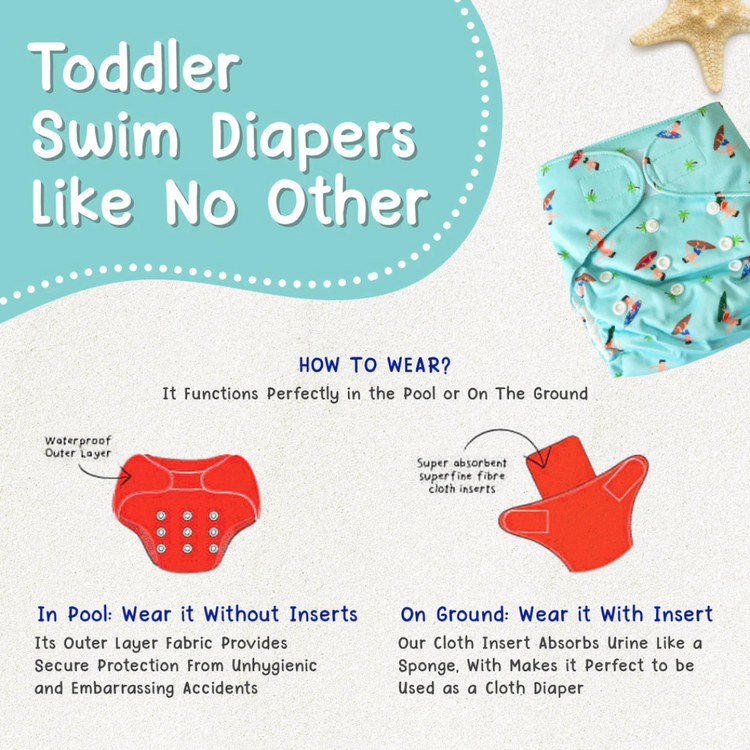 Cheekaaboo Reusable Swim Diaper - Surfer (Free Size) for 6 - 36 Months