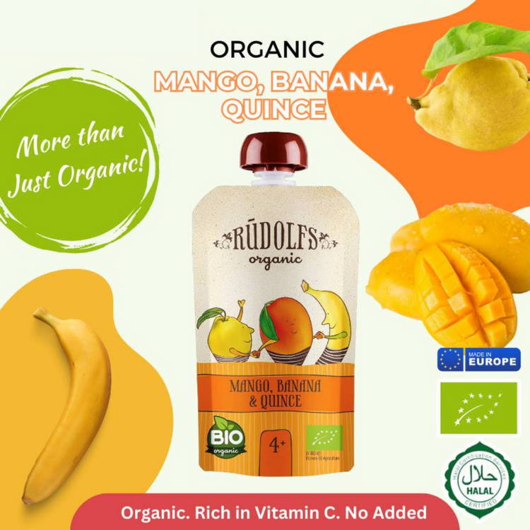 Rudolfs Organic Mango, Banana And Quince Puree 110g (6m+)