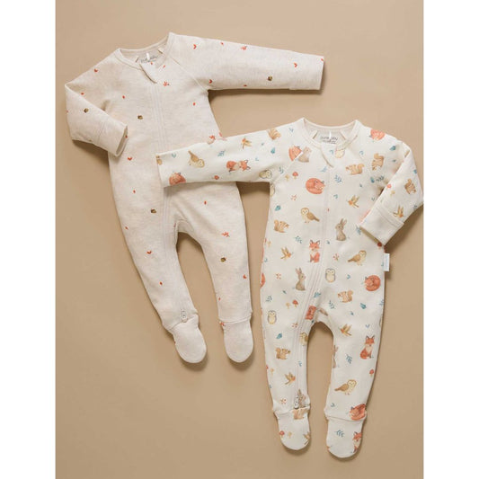 Purebaby Organic 2 Pack Zip Growsuit - Cloud Woodland Print
