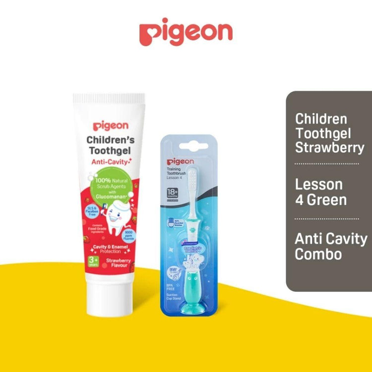 Pigeon Training Toothbrush Lesson 4 + Toothgel Anti-Cavity Combo (3+ years)