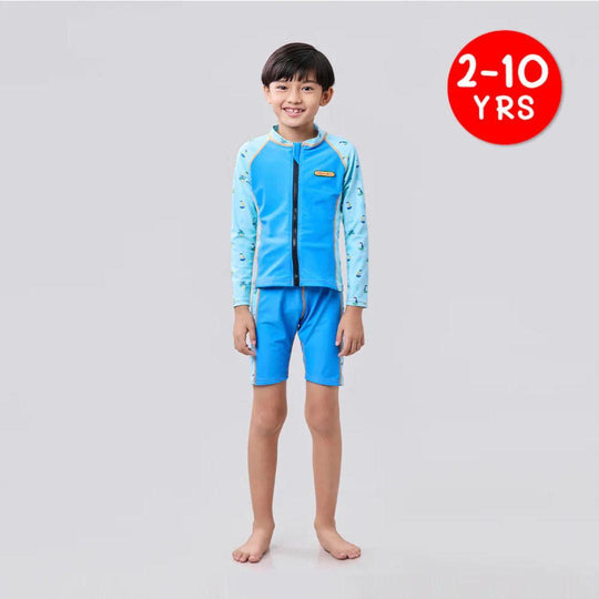 Cheekaaboo AquaLite Swimsuit Nylon 2-Piece UPF50+ Blue Palm Tree