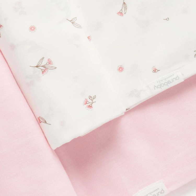 Purebaby Organic Muslin Wrap 2 Pack - Pale Pink Blossom