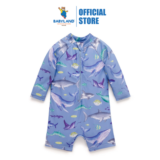 Purebaby Organic Kids Long Sleeve Rashie Sunsuit Shark