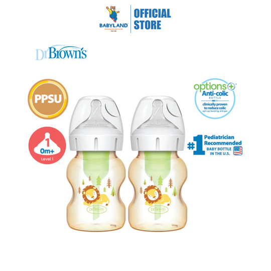 Dr Brown's Anti-Colic Options+ PPSU Wide Neck Bottle 150ml 2Pc - Lion / Level 1 Teat