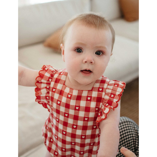 Purebaby Organic Overall Bodysuit - Heart Gingham