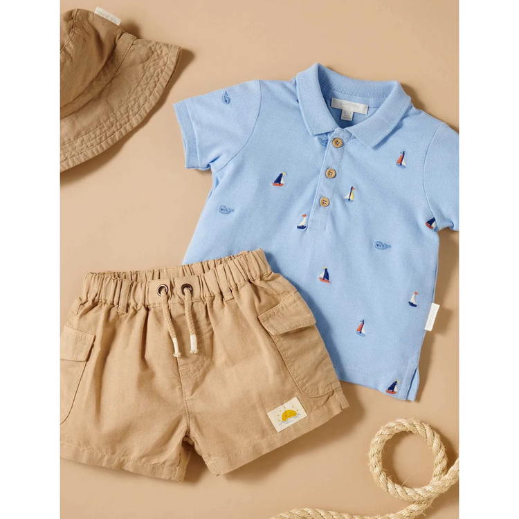 Purebaby Organic Kids Yacht Polo Shirt - Yacht Broderie