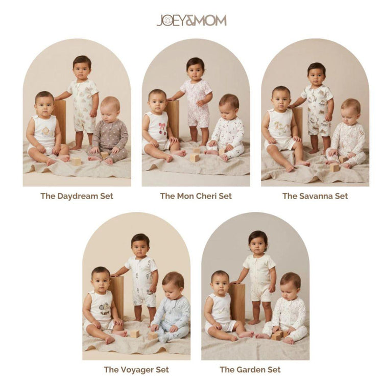 Joey&Mom Baby Clothing Bundle (3-Piece Set) | Bamboo Cotton Sleepsuit + Rompers | Soft Breathable Cooling | Eczema Safe