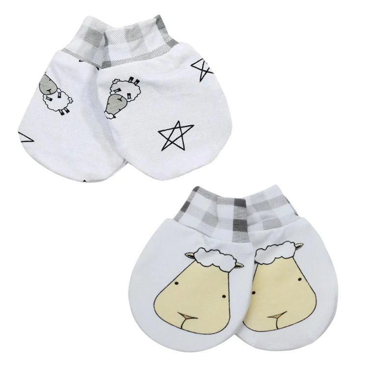 Baa Baa Sheepz Mittens Small Star & Sheepz Checkers + Big Face Checkers White Set - 2 Pairs