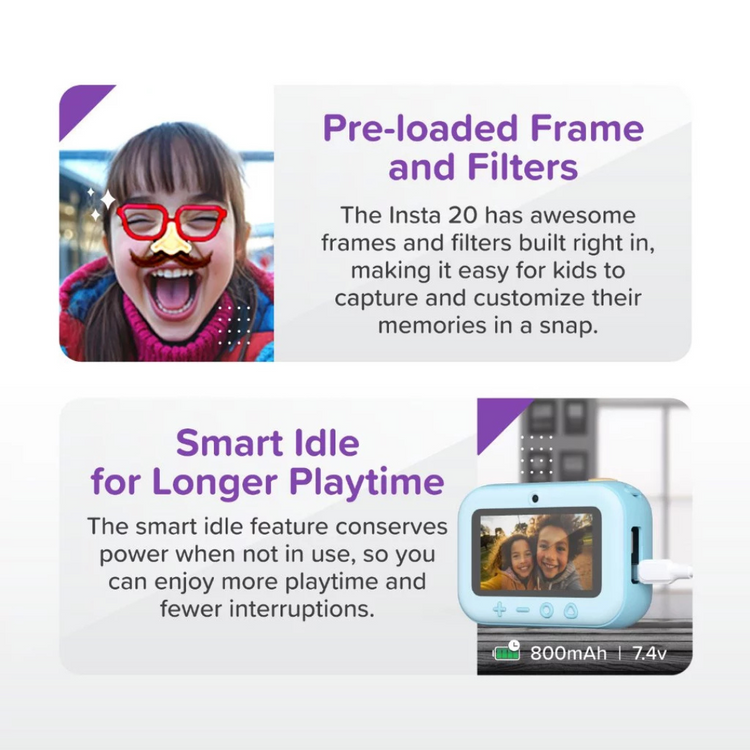 myFirst Camera Insta 20 16MP Instant Print Camera for Kids Dual-lens with Selfie Camera with Dual Screen