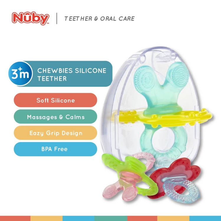 Nuby Chewbies Silicone Teether with Case (3m+) (Random Color/Shape)