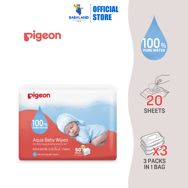 Pigeon Aqua Baby Wipes 20's x3