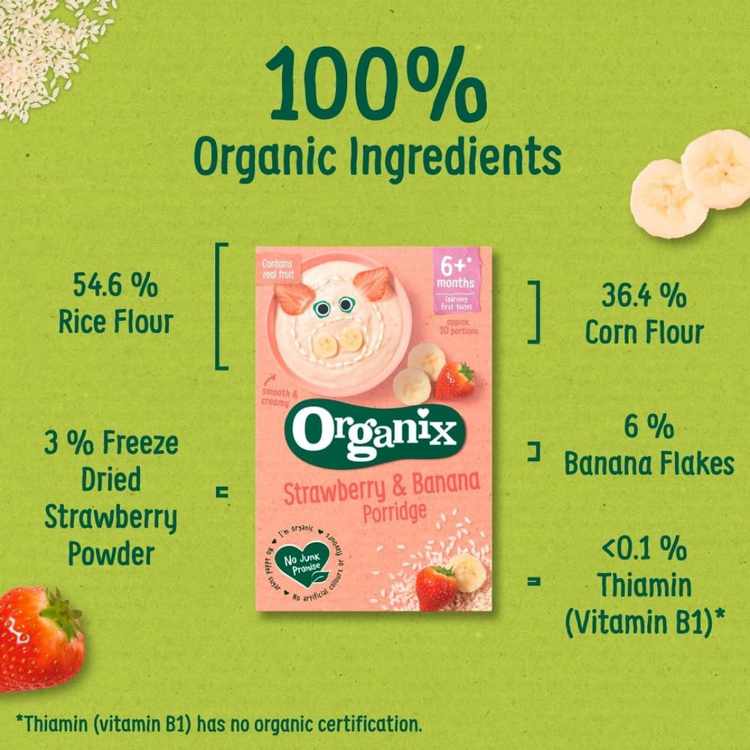 Organix Strawberry & Banana Porridge For Babies (6M+)