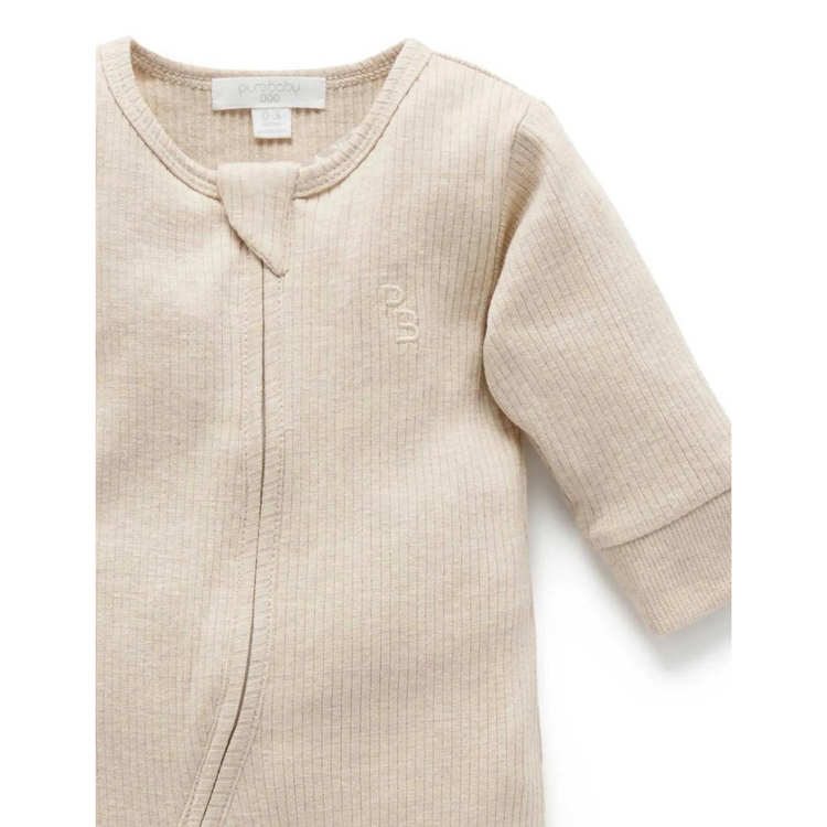 Purebaby Organic Zip Growsuit - Biscuit Melange