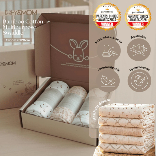 Joey & Mom Luxuriously Soft Bamboo Cotton Swaddle (3-in-1 Bundle) | Premium Bedung Bayi