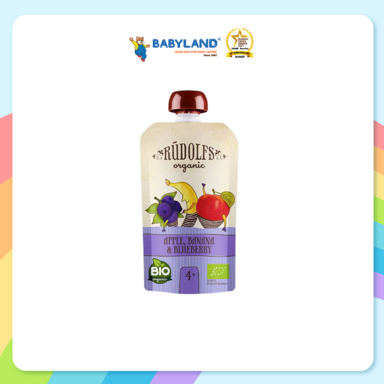 Rudolfs Organic Apple, Banana And Blueberry Puree 110g (6m+)