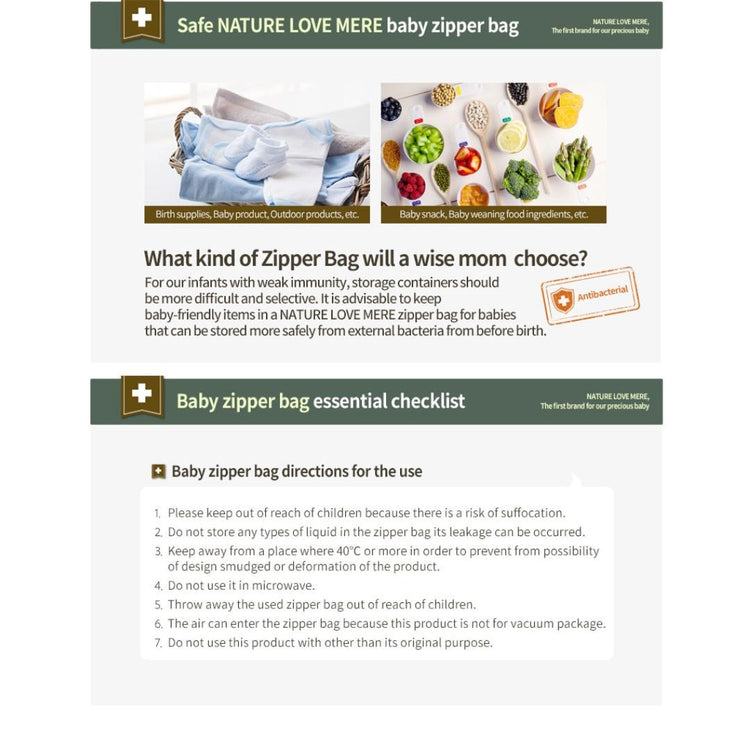 NATURE LOVE MERE Baby Zipper Bags | Bag Travel | Food Storage Zipperbag